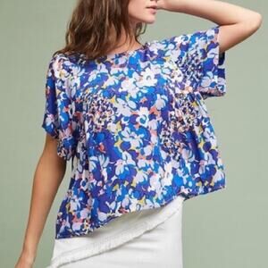 Anthropologie Maeve Milla Blue Floral Print Blouse